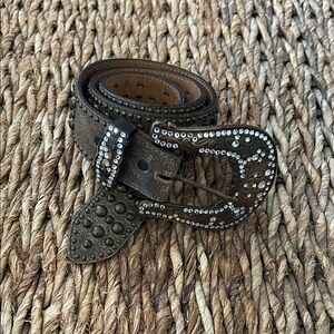 Justin Boots Brand Rhinestone and Metallic Stud Embellished Weathered Brown Belt